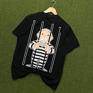 Shoe Pallace Monopoly Man Behind Bars In Jail Graphic‎ Tee Shirt